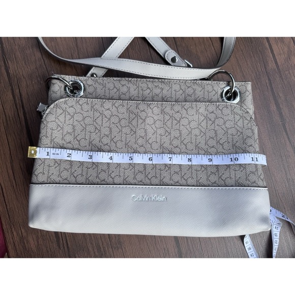 Calvin Klein Grey Handbag/Purse Adjustable Strap All Over Logo Silver Accents - Picture 12 of 12